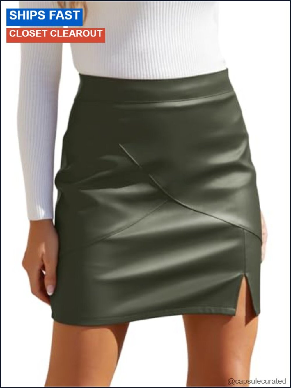 Faux Leather High Waisted Bodycon Pencil Mini Skirt with Shorts